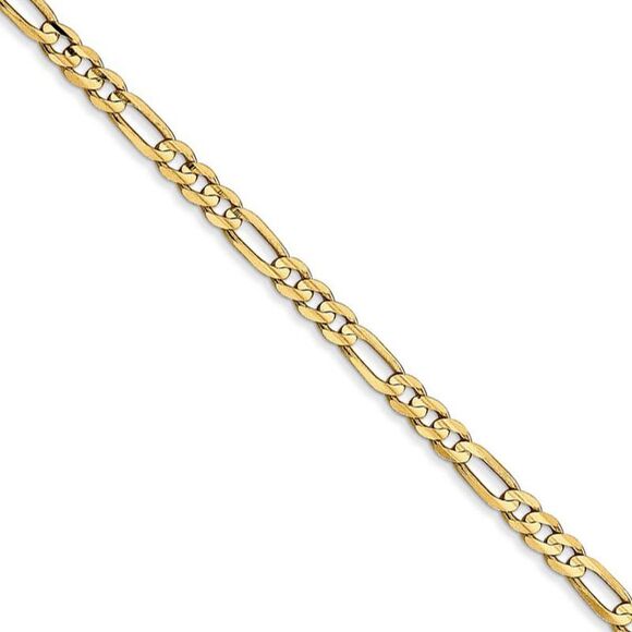 3mm 10k Yellow Gold Solid Diamond Cut Figaro Chain Necklace, 18 Inch - Picture 1 of 8